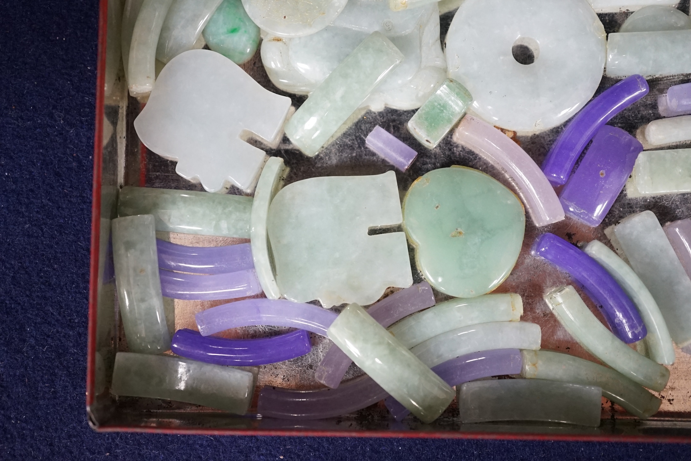 A small collection of mainly green hardstone carvings, etc. Condition - poor to fair